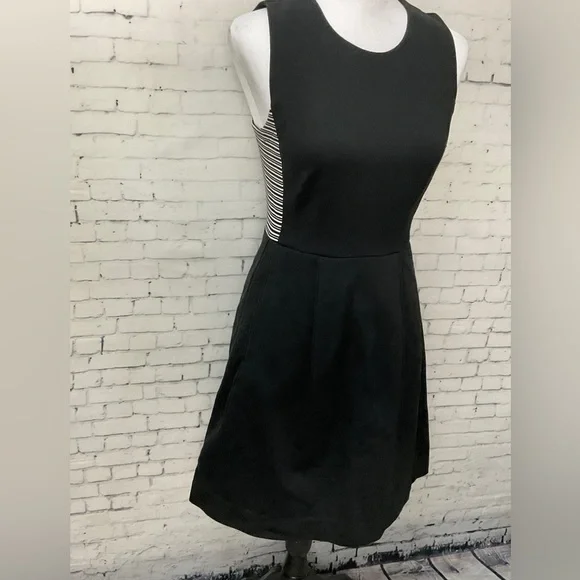 Madewell Black White Sleeveless Fit & Flare Dress Pockets Stretch Size 0 - Picture 4 of 11